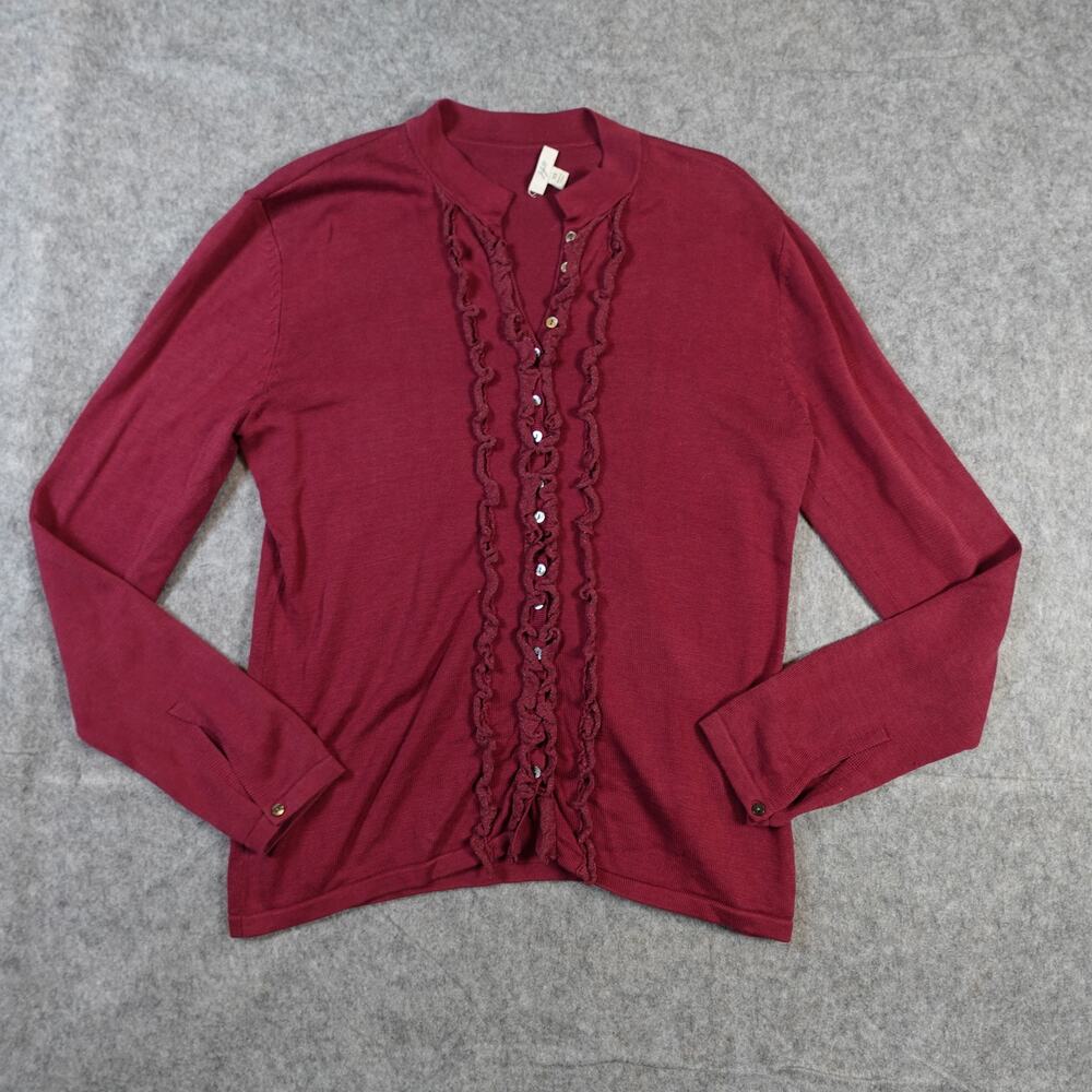 J. Jill Cardigan Womens Extra Small Silk Blend Sweater‎ Ruffle Button Front Red